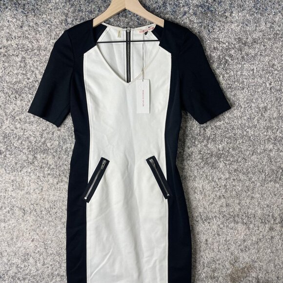 Rebecca Taylor Dress Womens 2 Black White Colorblock Sheath Zip Back 8125388938 - Picture 1 of 8
